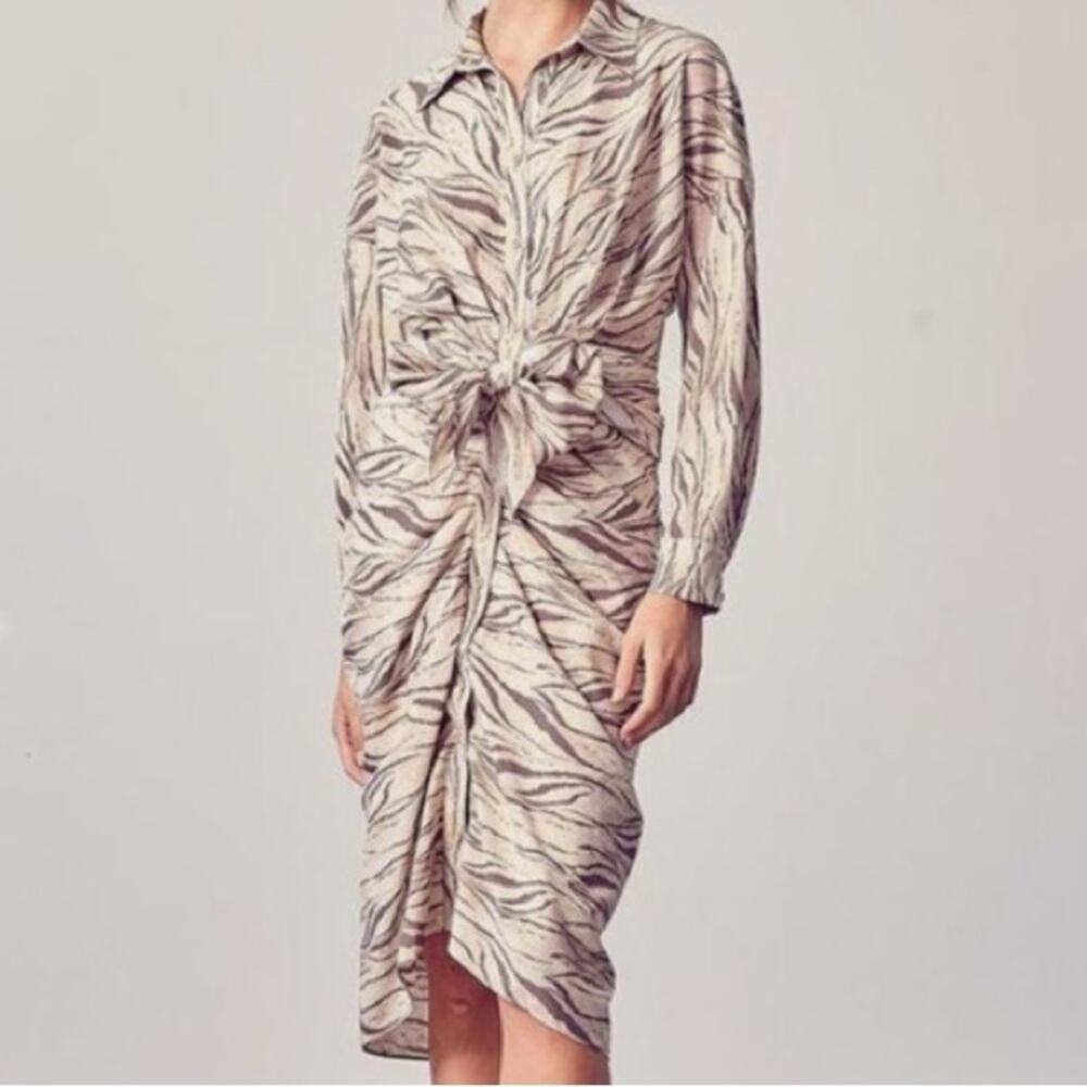 DO+BE Women’s Ruched Long Sleeve Zebra Print Midi Dress Sz M